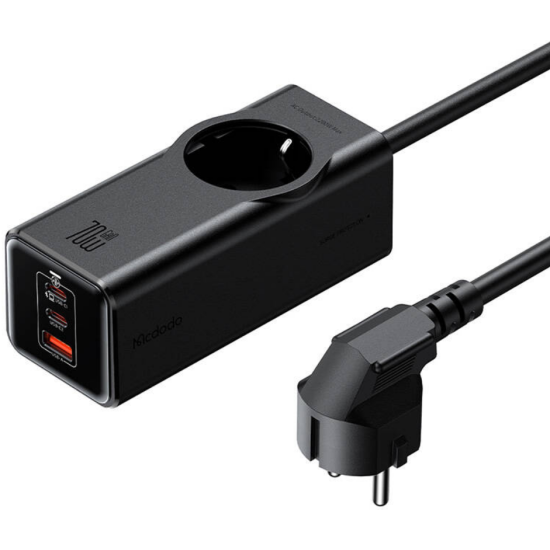 Mcdodo 4in1 70W GaN Surge Protection Power Strip EU - Μονόπριζο με 1 x Υποδοχή AC με Καλώδιο 150cm / Ταχυφορτιστής με 1 x USB-A / 2 x Type-C - 70W - Black (CH-4620)