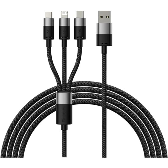 Baseus 3 in 1 StarSpeed Series - Καλώδιο Φόρτισης και Μεταφοράς Δεδομένων USB-A σε Lightning / Type-C / MicroUSB - 120cm - 3.5A - Black (CAXS000001)