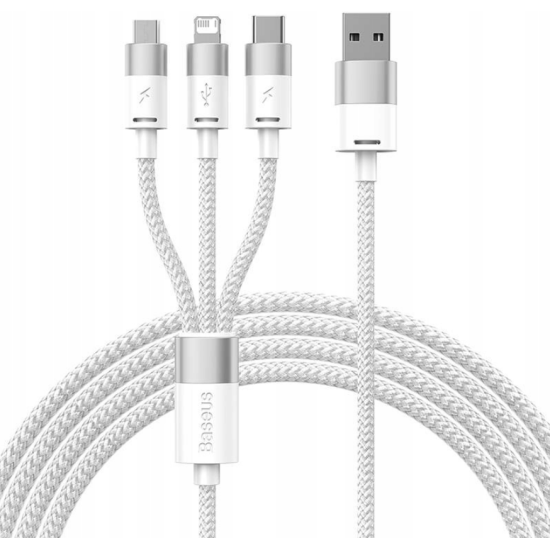 Baseus 3 in 1 StarSpeed Series - Καλώδιο Φόρτισης και Μεταφοράς Δεδομένων USB-A σε Lightning / Type-C / MicroUSB - 120cm - 3.5A - White (CAXS000002)