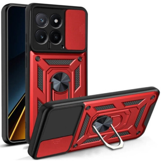 Ανθεκτική Θήκη με Κάλυμμα για την Κάμερα & Μεταλλικό Ring Holder - Xiaomi 14 - Bodycell Armor Slide - Red (5206015072758)