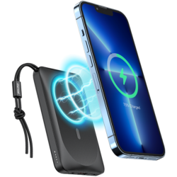 Charmast MagOn Magnetic Wireless PowerBank με Ασύρματη Φόρτιση MagSafe 15W / 1 x USB-A / 1 x Type-C - 20W - 10.000mAh - Black (W1151-C)