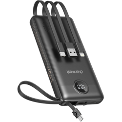Charmast PowerBank Slim W1116 - Φορητή Μπαταρία Φόρτισης με Ενσωματωμένα Καλώδια Type-C / USB-A / Lightning / MicroUSB και 1 x USB-A Θύρα - 10.000mAh - Black (C10)