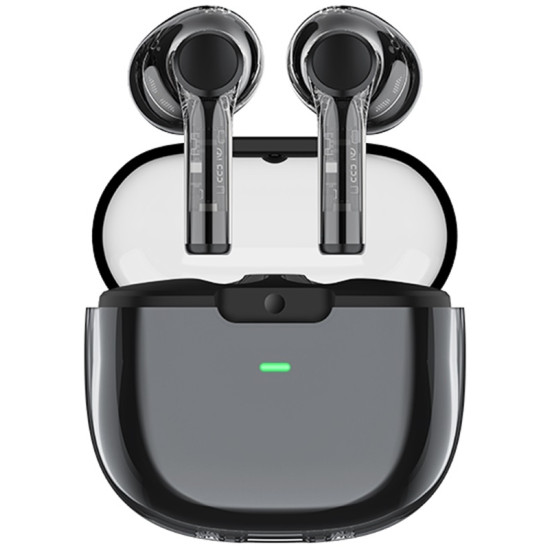 Recci REP-W50 Amber Wireless Earphones Transparent Design - Ασύρματα Ακουστικά Bluetooth με Θήκη Φόρτισης - Black (6955482518618)