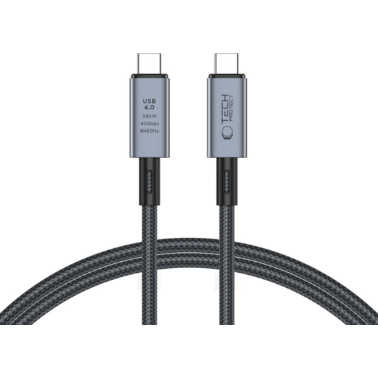 Tech-Protect Ultraboost Max Cable - Καλώδιο Φόρτισης και Μεταφοράς Δεδομένων USB4 Type-C 8K 40Gbps σε Type-C - 100cm - 240W - 5A - Grey (5906302308989)