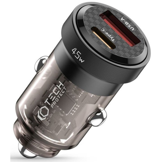 Tech-Protect CC45W 2 Port Car Charger - Φορτιστής Αυτοκινήτου με 1 x USB-A / 1 x Type-C - 45W - Black (9490713931707)