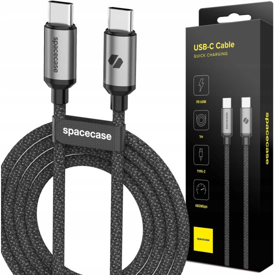 Spacecase USB-C Cable CL01 - Καλώδιο Φόρτισης και Μεταφοράς Δεδομένων Type-C σε Type-C - 100cm - 60W - Black (5905719109165)