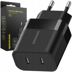 Spacecase SC010B Dual Port Quick USB Charger - Ταχυφορτιστής Ταξιδιού / Αντάπτορας με 2 x Type-C - 20W - Black (5905719109271)