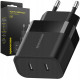 Spacecase SC010B Dual Port Quick USB Charger - Ταχυφορτιστής Ταξιδιού / Αντάπτορας με 2 x Type-C - 20W - Black (5905719109271)