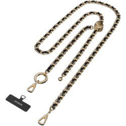 SwitchEasy MagEasy Leather Chain Strap Classic & Strap Card - Μεταλλικό Αποσπώμενο Λουράκι Λαιμού για Θήκες Κινητών iPhone - Black / Matte Gold (MPHIPH222BO23)