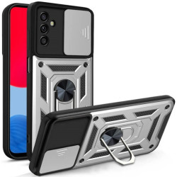 Ανθεκτική Θήκη με Κάλυμμα για την Κάμερα & Μεταλλικό Ring Holder - Samsung Galaxy M15 - Bodycell Armor Slide - Silver (5206015075278)