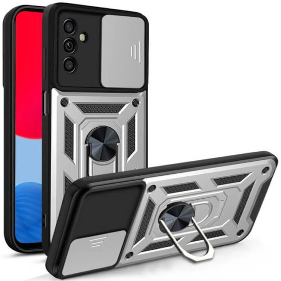 Ανθεκτική Θήκη με Κάλυμμα για την Κάμερα & Μεταλλικό Ring Holder - Samsung Galaxy M15 - Bodycell Armor Slide - Silver (5206015075278)