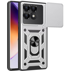 Ανθεκτική Θήκη με Κάλυμμα για την Κάμερα & Μεταλλικό Ring Holder - Xiaomi Poco F6 Pro - Bodycell Armor Slide - Silver (5206015075360)