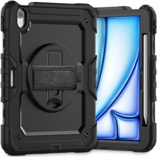 Tech-Protect Solid 360 - Ανθεκτική Θήκη με Λαβή / Backstand / Ζώνη Μεταφοράς - Apple iPad Air 8 2026 11" / Air 7 2025 11" / Air 6 2024 11" - Black (5906302308736)