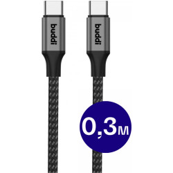 Buddi Flex - Καλώδιο Φόρτισης και Μεταφοράς Δεδομένων Type-C σε Type-C - 30cm - 60W - Black - 5 Έτη Εγγύηση (8719246445989)