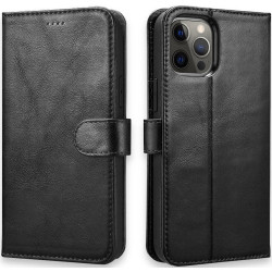 iCarer Crazy Horse Real Leather Detachable 2 in 1 Wallet - Δερμάτινη Θήκη / Πορτοφόλι με RFID - Apple iPhone 12 / 12 Pro - Black (WMI1207-BK)