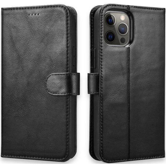 iCarer Crazy Horse Real Leather Detachable 2 in 1 Wallet - Δερμάτινη Θήκη / Πορτοφόλι με RFID - Apple iPhone 12 / 12 Pro - Black (WMI1207-BK)