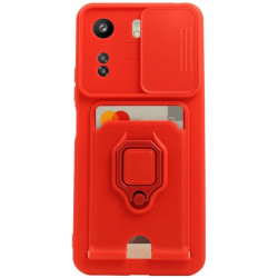 Bodycell Multifunction - Ανθεκτική Θήκη Xiaomi Redmi 13C 4G / Poco C65 με Λουράκι Λαιμού / Κάλυμμα Κάμερας / Ring Holder / Υποδοχή Κάρτας - Red (5206015073069)