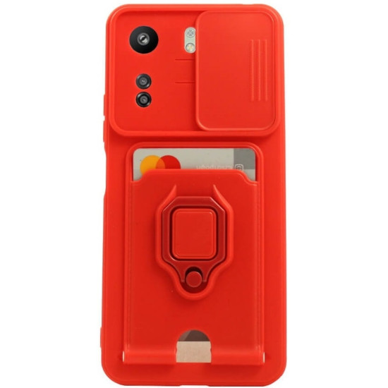 Bodycell Multifunction - Ανθεκτική Θήκη Xiaomi Redmi 13C 4G / Poco C65 με Λουράκι Λαιμού / Κάλυμμα Κάμερας / Ring Holder / Υποδοχή Κάρτας - Red (5206015073069)