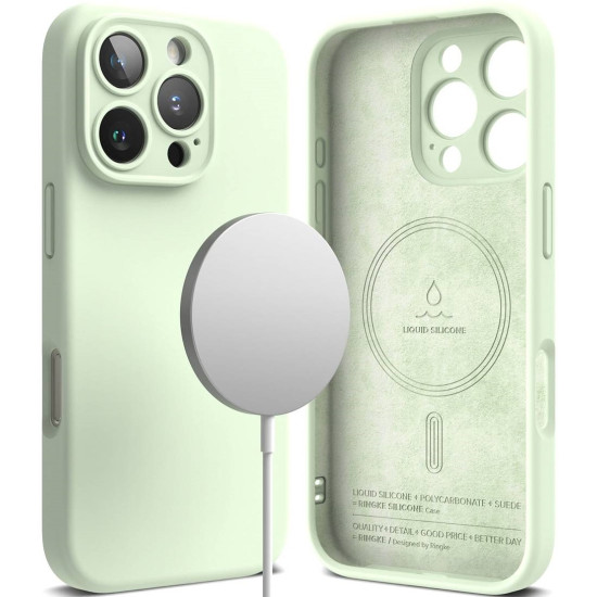 Ανθεκτική MagSafe Θήκη Σιλικόνης - Apple iPhone 16 Pro Max - Ringke Silicone Magnetic - Soft Mint (8809961789687)