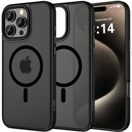 Σκληρή Ημιδιάφανη Θήκη MagSafe - Apple iPhone 16 Pro - Tech-Protect MagMat - Matte Black (5906302311101)