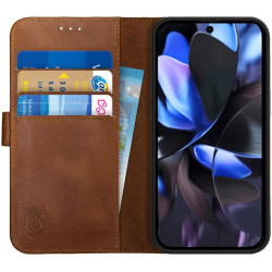Θήκη Google Pixel 9 / 9 Pro - Rosso Deluxe Δερμάτινη Πορτοφόλι - Brown (8719246449550)