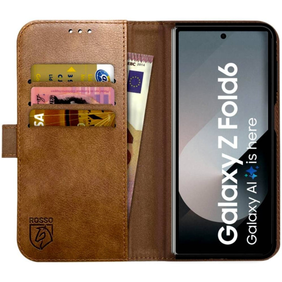 Θήκη Samsung Galaxy Z Fold6 - Rosso Deluxe Δερμάτινη Πορτοφόλι - Brown (8719246449574)