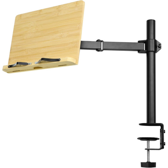 Navaris Book Stand with Clamp - Ρυθμιζόμενη Βάση με Βραχίονα & Σφιγκτήρα για Ανάγνωση Βιβλίου / Laptop / Tablet / eReader / Αναλόγιο από Μπαμπού - 34 x 24 cm - Natural Bamboo (‎NAV0000272P001C)