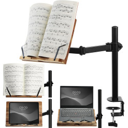 Navaris Book Stand with Clamp - Ρυθμιζόμενη Βάση με Βραχίονα & Σφιγκτήρα για Ανάγνωση Βιβλίου / Laptop / Tablet / eReader / Αναλόγιο από Ξύλο Ακακίας - 34 x 24 cm - Acacia (‎NAV0000272P002C)
