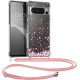 Θήκη Google Pixel 8 Pro - KWmobile Crystal TPU Necklace Διάφανη Σιλικόνης με Λουράκι Λαιμού - Cherry Blossoms / Cherry Petals / Pink / Dark Brown / Transparent (61866.02)