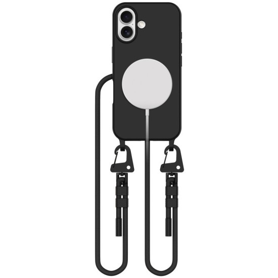 Θήκη Apple iPhone 16 - Tech-Protect MagNecklace Σιλικόνης με MagSafe & Αποσπώμενο Λουράκι Λαιμού - Black (5906302311903)