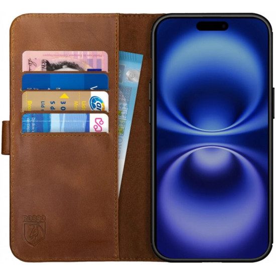 Θήκη Apple iPhone 16 Pro Max - Rosso Deluxe Δερμάτινη Πορτοφόλι - Brown (8719246454028)