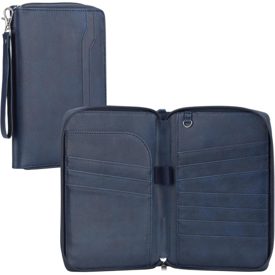 Navaris PU Family Passport Holder - Αντικλεπτικό Ταξιδιωτικό Πορτοφόλι με RFID για Κάρτες / Διαβατήριο / Κλειδί με Αποσπώμενο Λουράκι Χειρός - Navy (NAV0000202R002C)