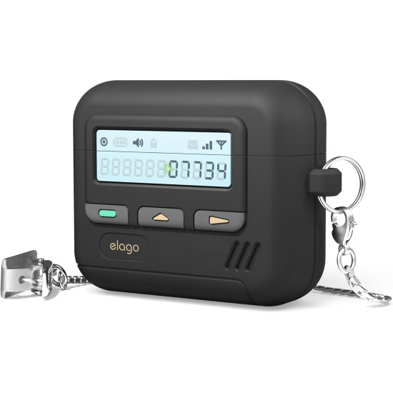 Θήκη Apple AirPods 4th Gen - Elago Pager Hang Case Σιλικόνης & Μεταλλικό Λουράκι με Κλιπ - Black (EAP4PAGER-HANG-BK)