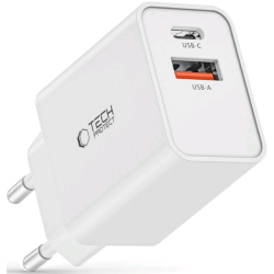 Tech-Protect NC30W - Ταχυφορτιστής Ταξιδιού / Αντάπτορας με 1 x USB-A / 1 x Type-C - 30W - White (9490713935194)