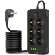 Tech-Protect PC6X6 Multi Plug Power Strip - Πολύπριζο με 6 x Υποδοχές AC 240V με Διακόπτη & Καλώδιο 200cm - 3 x USB-A / 3 x Type-C - 3.1A - Black (5906302310586)