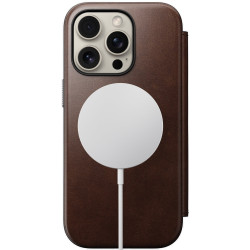Θήκη Apple iPhone 16 Pro - Nomad Modern Leather Folio Horween Δερμάτινο Πορτοφόλι με MagSafe - Rustic Brown (NM01676485)