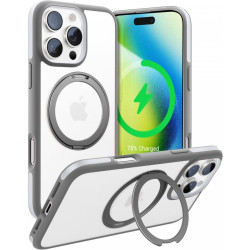 Θήκη Apple iPhone 16 Pro Max - Torras Ostand R Fusion Διάφανη Ανθεκτική με MagSafe & KickStand - Titanium Grey (6970592331711)