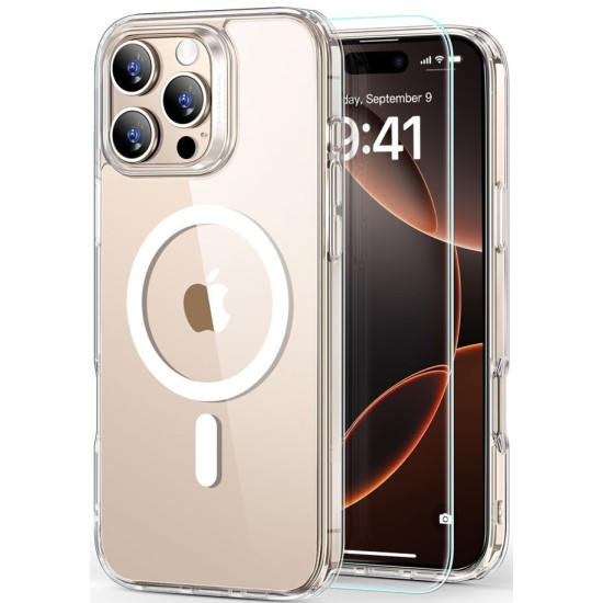 Θήκη & Αντιχαρακτικό Γυαλί Προστασίας Apple iPhone 16 Pro Max - ESR Classic Hybrid HaloLock Σετ Ανθεκτική με MagSafe & Tempered Glass Οθόνης - Clear (4894240243541)
