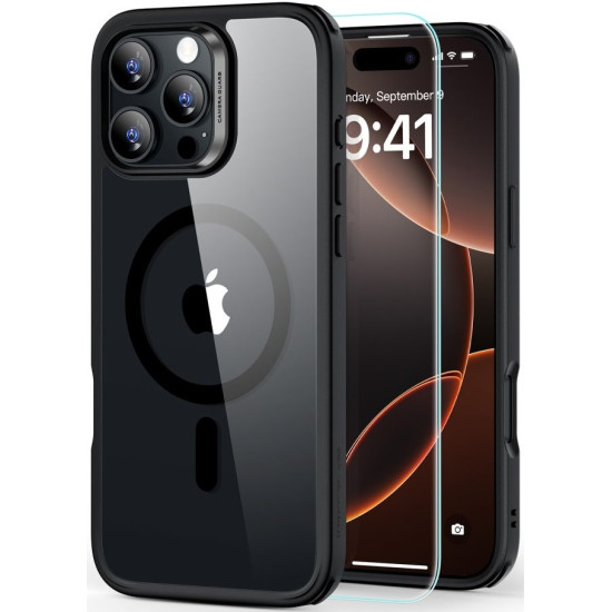 Θήκη & Αντιχαρακτικό Γυαλί Προστασίας Apple iPhone 16 Pro - ESR Classic Hybrid HaloLock Σετ Ανθεκτική με MagSafe & Tempered Glass Οθόνης - Clear / Black (4894240243503)