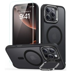 Θήκη & Αντιχαρακτικό Γυαλί Προστασίας Apple iPhone 16 Pro - ESR Classic Hybrid HaloLock with Stash Stand Σετ Ανθεκτική MagSafe & Tempered Glass Οθόνης με KickStand - Frosted Black (4894240243800)