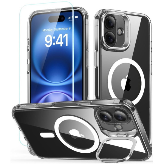 Θήκη & Αντιχαρακτικό Γυαλί Προστασίας Apple iPhone 16 Plus - ESR Classic Hybrid HaloLock with Stash Stand Σετ Ανθεκτική MagSafe & Tempered Glass Οθόνης με KickStand - Clear (4894240243664)