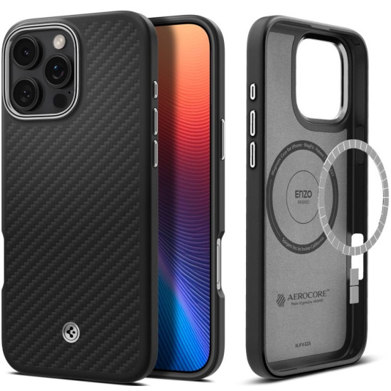 Θήκη Apple iPhone 16 Pro Max - Spigen Enzo Aramid MagFit Σκληρή με MagSafe & TPU - 1500D - 2mm - Black / Silver (ACS08017)