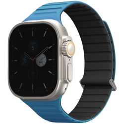 Λουράκι Apple Watch Ultra/SE/11/10/9/8/7/6/5/4 (49/46/45/44mm) - Uniq Revix Evo Αναστρέψιμο Μαγνητικό από Premium Σιλικόνη - Pacific Blue / Black (UNIQ-49MM-REVEPCBLUBLK)