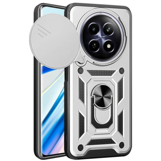 Θήκη Realme 12 5G / 12x 5G - Bodycell Armor Slide Ανθεκτική με Κάλυμμα για την Κάμερα & Μεταλλικό Ring Holder - Silver (5206015078651)