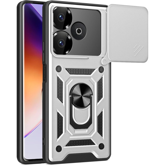 Θήκη Xiaomi Redmi 13 4G / Poco M6 4G / Poco M6 Plus 5G - Bodycell Armor Slide Ανθεκτική με Κάλυμμα για την Κάμερα & Μεταλλικό Ring Holder - Silver (5206015079047)