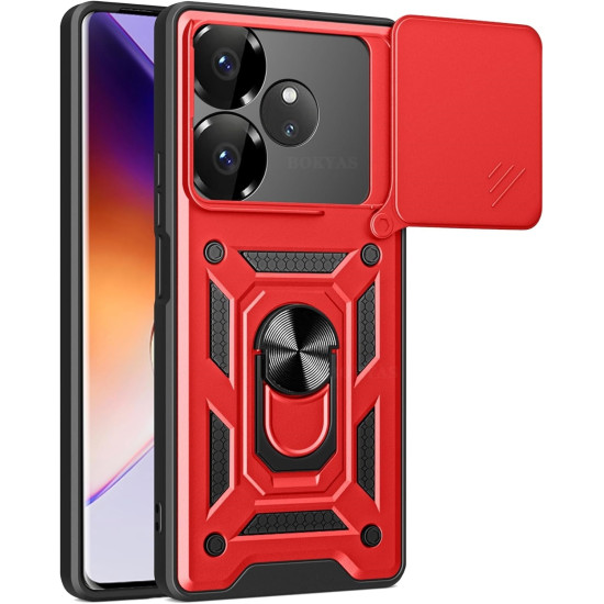 Θήκη Realme GT 6 / GT 6T - Bodycell Armor Slide Ανθεκτική με Κάλυμμα για την Κάμερα & Μεταλλικό Ring Holder - Red (5206015078828)