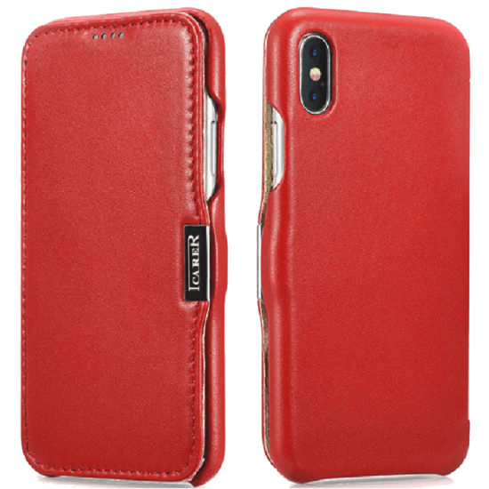 Θήκη Apple iPhone X / XS - iCarer Luxury Series Side-Open Δερμάτινη - Red (RI802-RD)