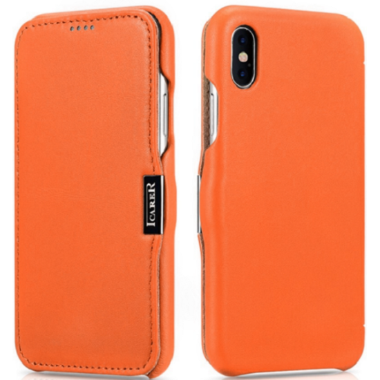 Θήκη Apple iPhone X / XS - iCarer Luxury Series Side-Open Δερμάτινη - Orange (RI802-OG)