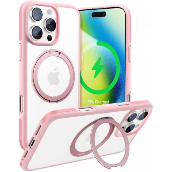 Θήκη iPhone 16 Pro Max Torras Ostand R Fusion Διάφανη Ανθεκτική με MagSafe & KickStand - Pink (6970592331704)