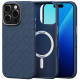 Θήκη iPhone 16 Pro Spacecase Classy Mag Σκληρή από Οικολογικό Δέρμα με MagSafe - Dark Blue (5905719112110)